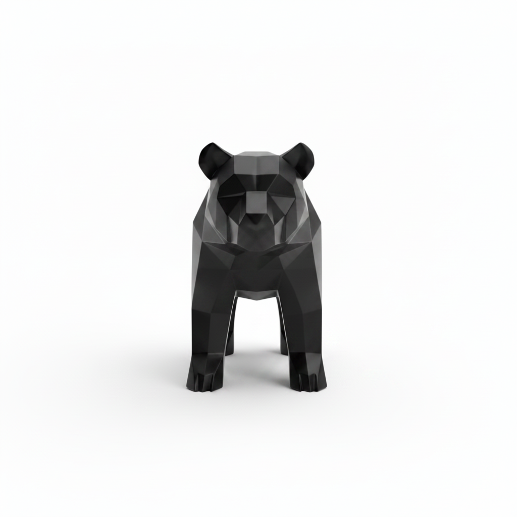 Black low-poly bear figurine – front view