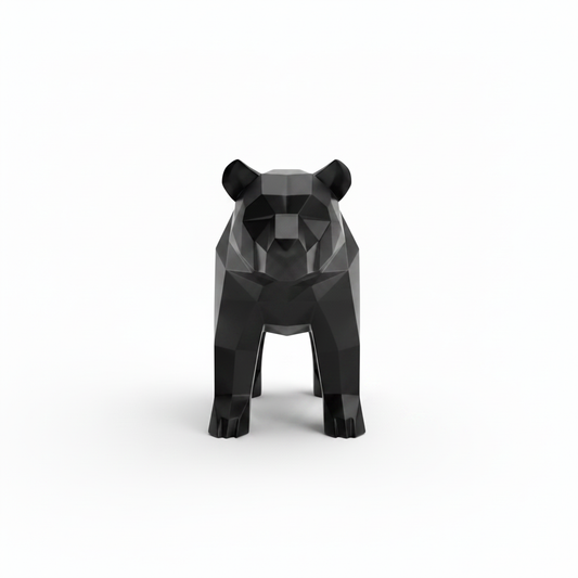 Black low-poly bear figurine – front view
