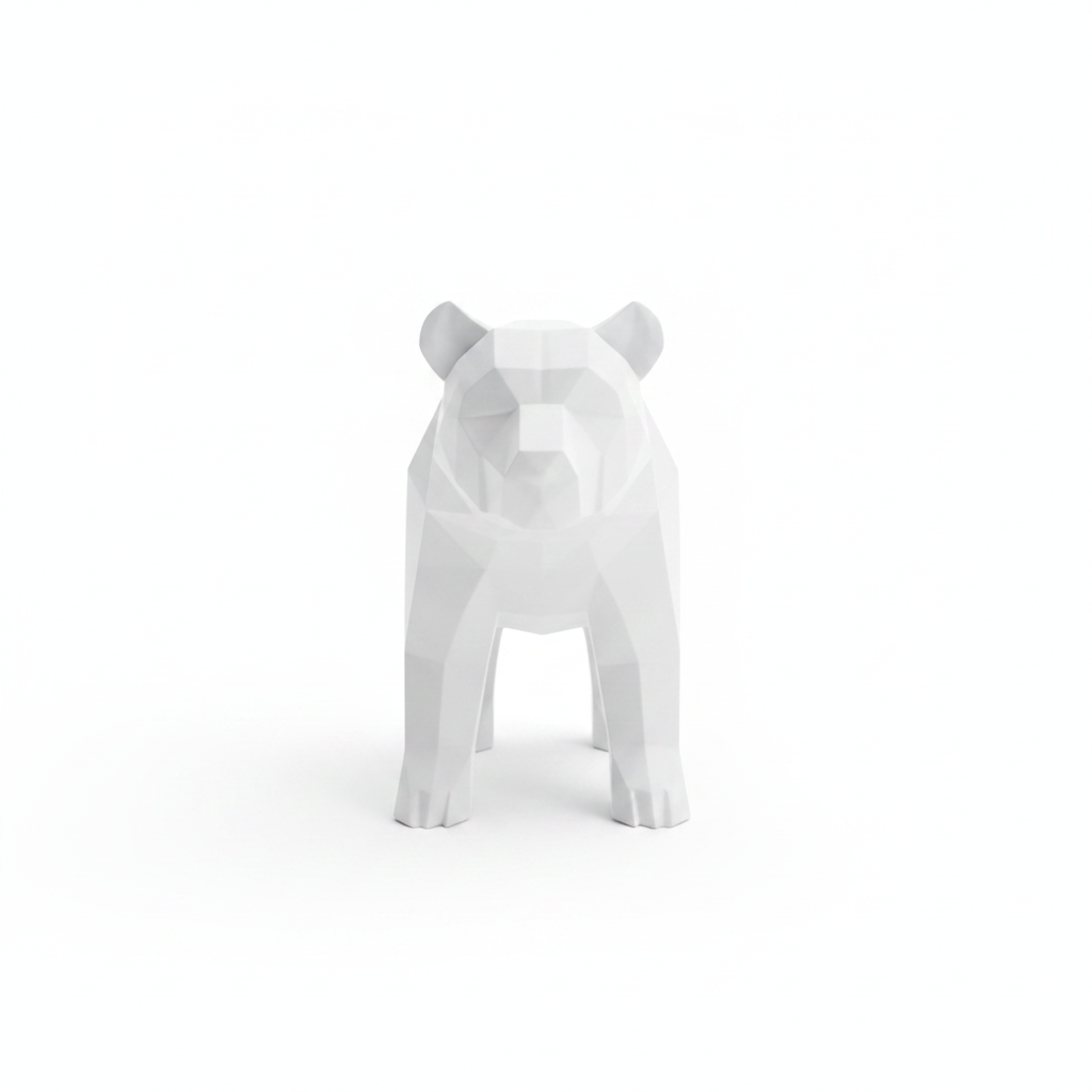 White low-poly bear figurine – front view