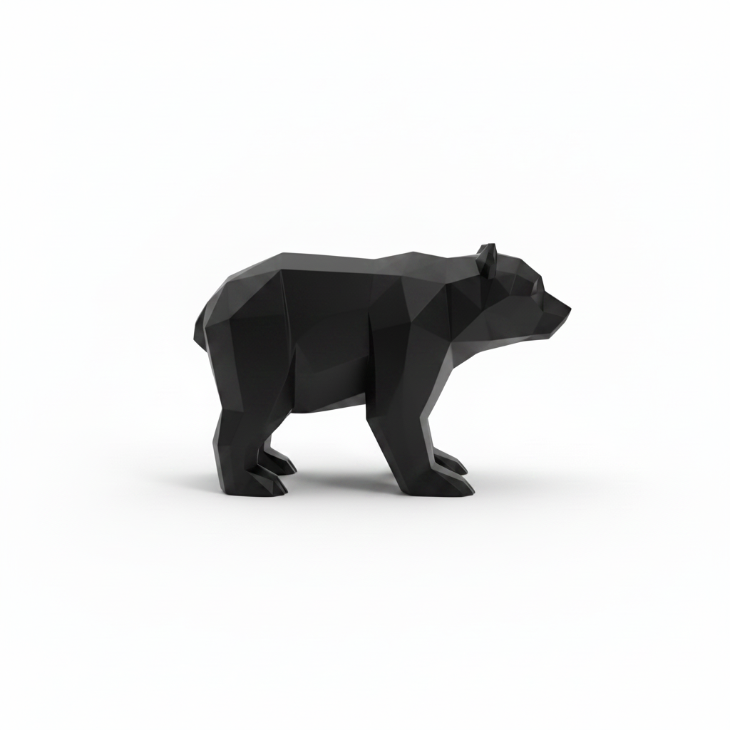 Black low-poly bear figurine – side view