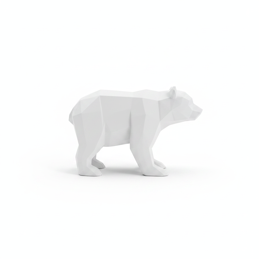 White low-poly bear figurine – side view