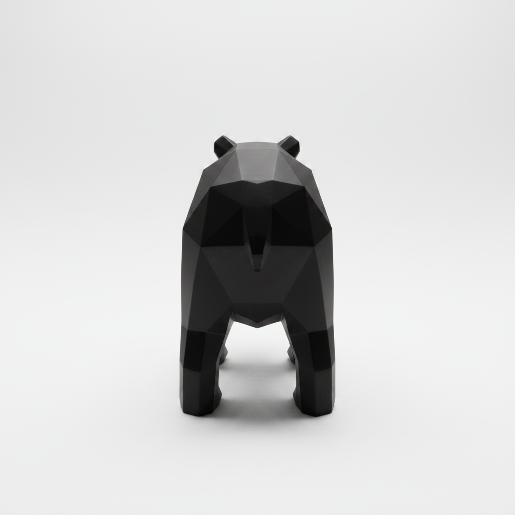 Black low-poly bear figurine – rear view