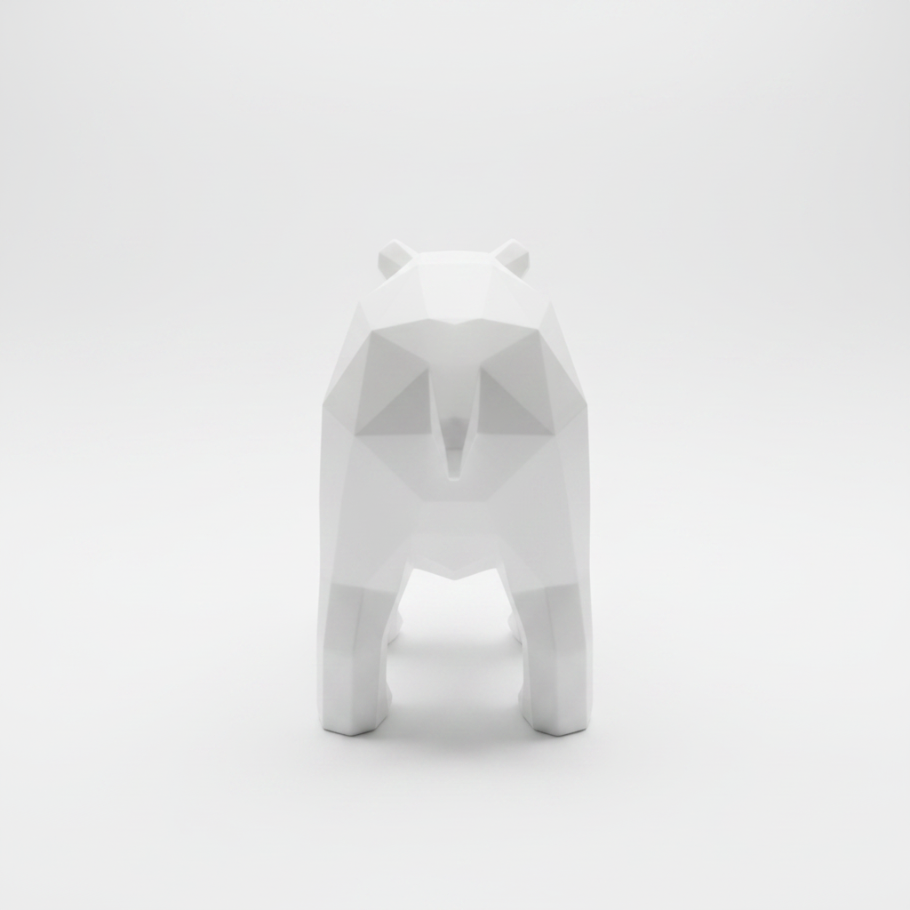 White low-poly bear figurine – rear view